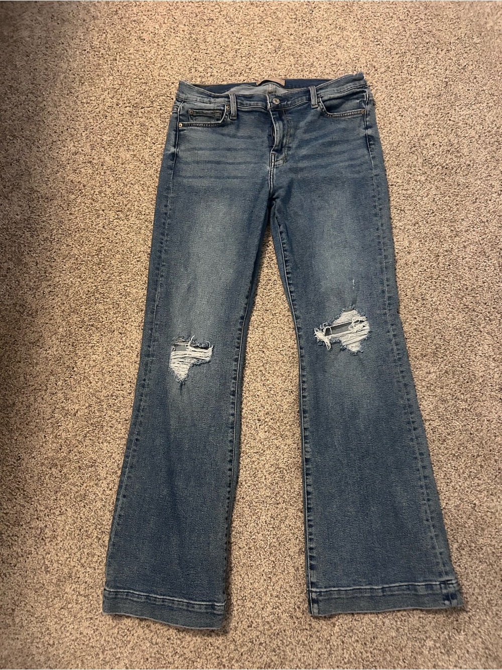 7 For All Mankind Distressed Mid-Blue Flare Jeans